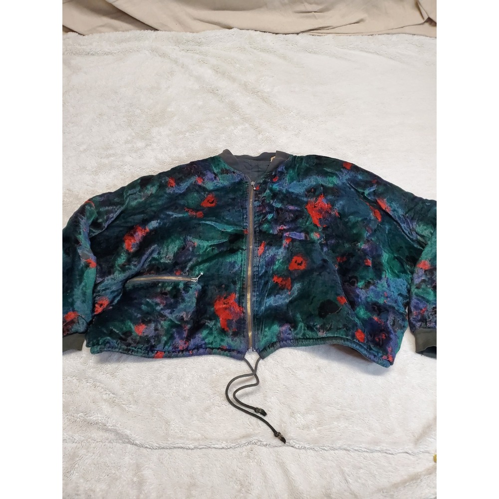 Green Black Velvet Oversized Cropped Velvet Bomber Jacket Medium Fairy Grunge
